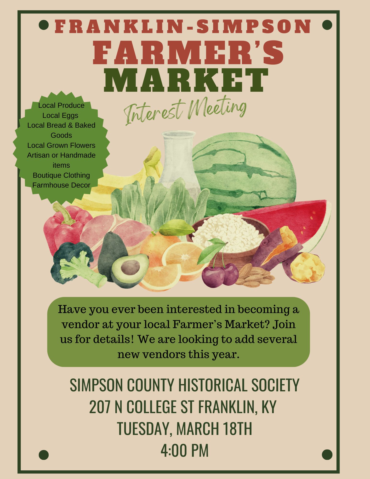 Farmer's Market Vendor Interest Meeting Flyer